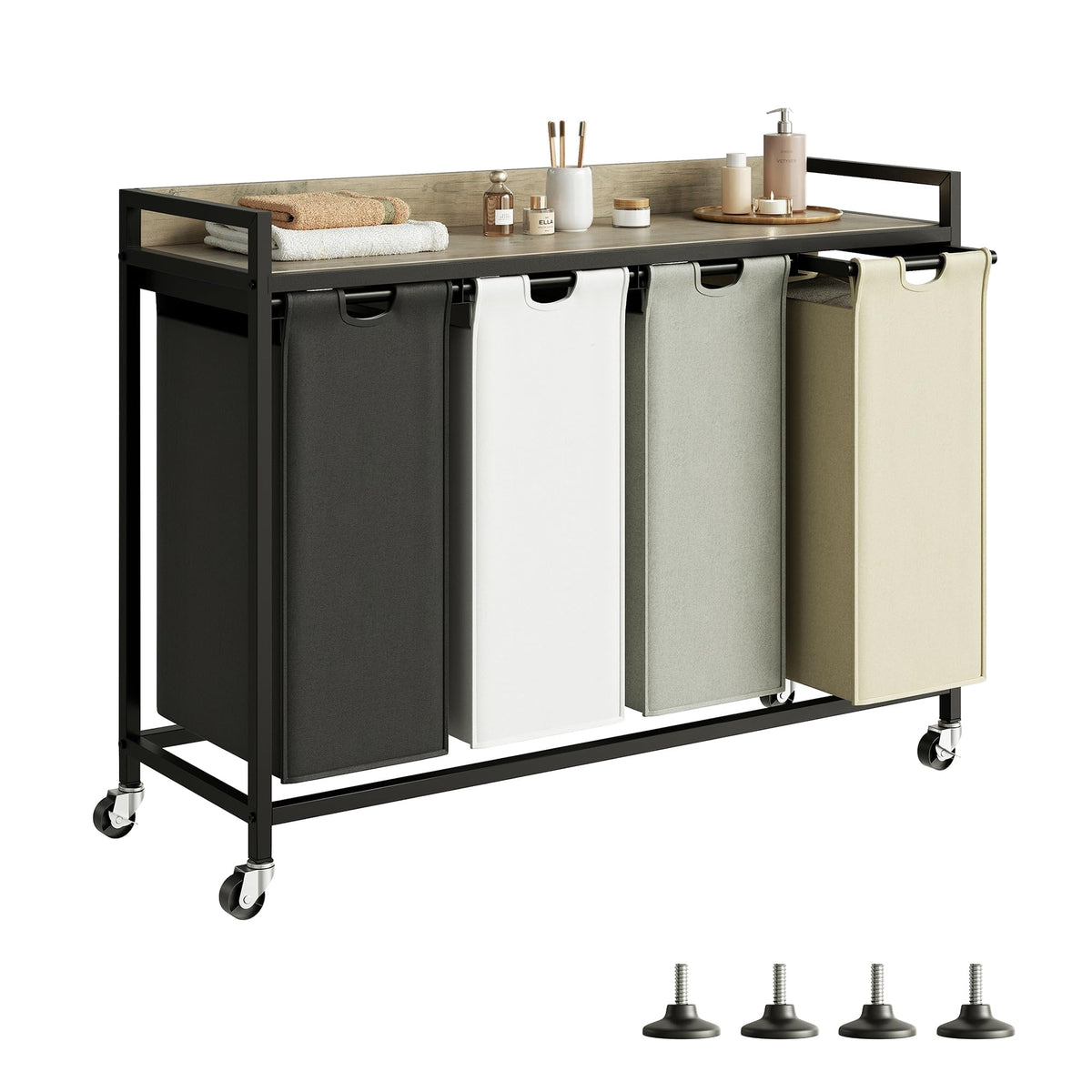 Herture Laundry Hampers with Shelf and Pull-Out Laundry Bag - Large Metal Frame
