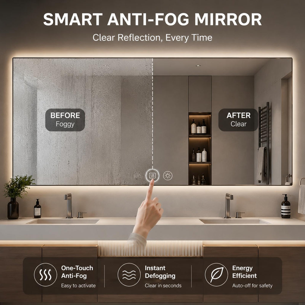 KOCFUA Floating Double Bathroom Vanity with Integrated Sinks & LED Mirror