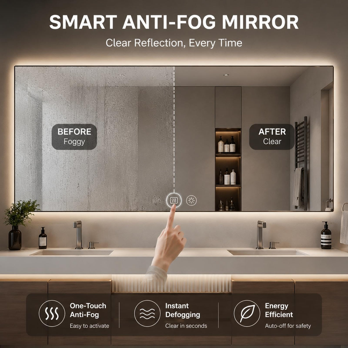 KOCFUA Floating Double Bathroom Vanity with Integrated Sinks & LED Mirror