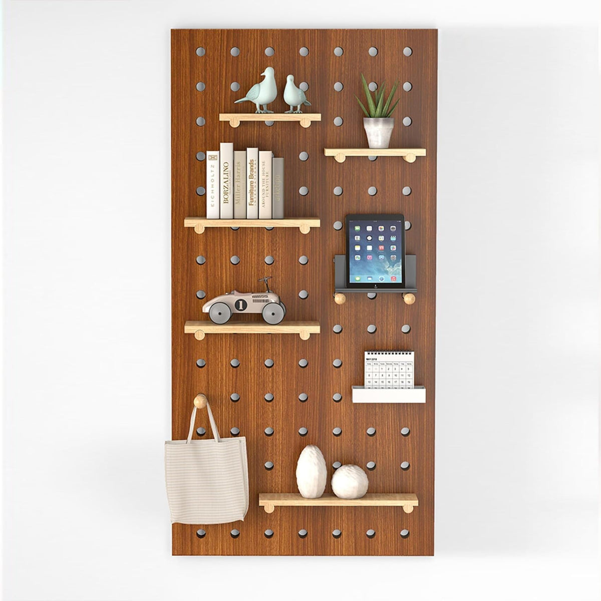 Wooden Wall Organizer Shelf Kit for Home Office - 24" W x 47" H (Brown) - Versatile Square Storage Solution for Crafting & Organizing