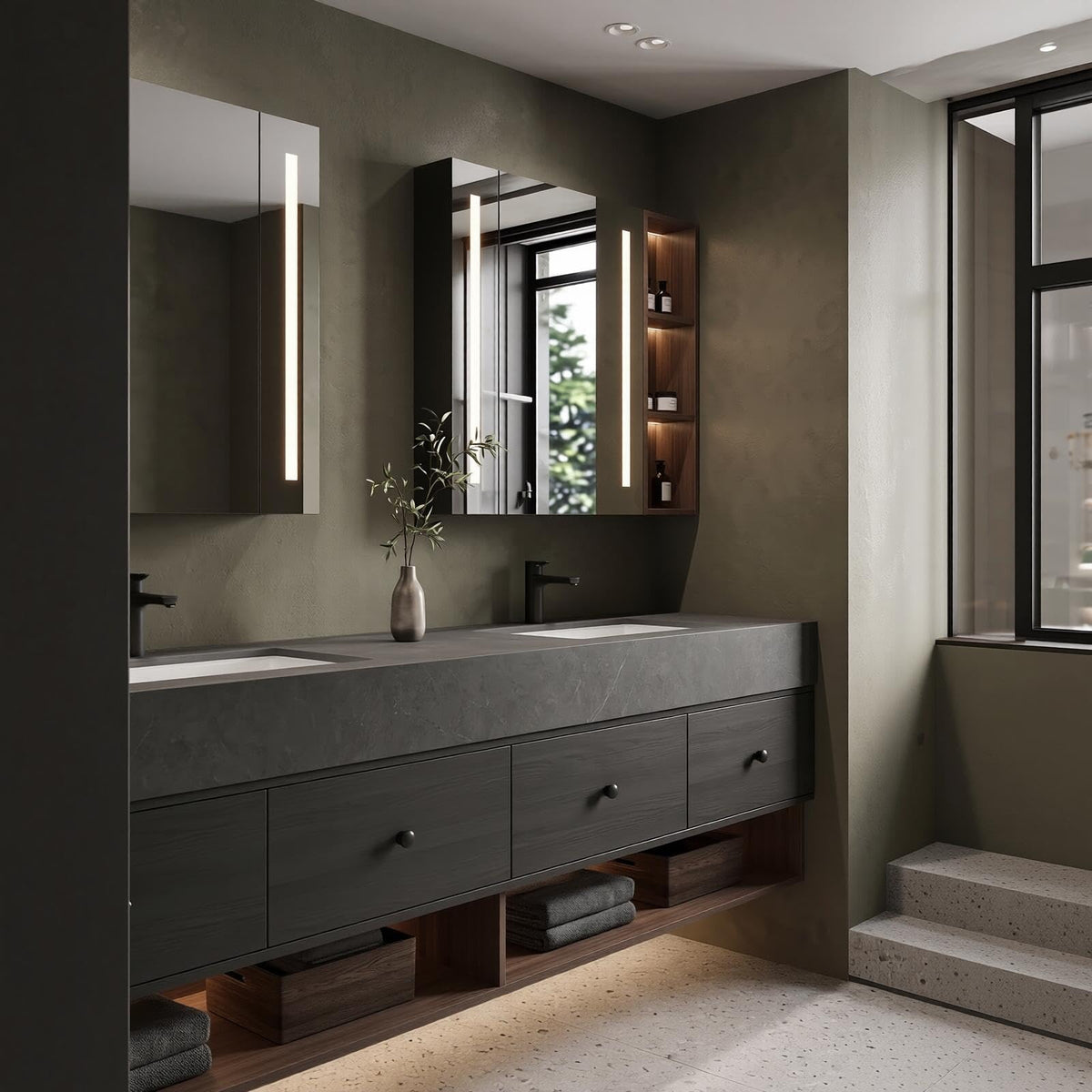 HAPPYZONE Floating Double Sink Bathroom Vanity with Storage Drawers