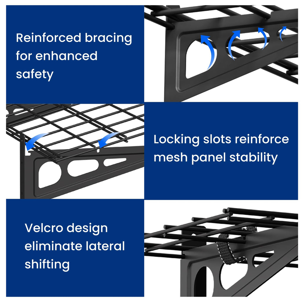 Wall-Mounted Garage Storage Shelf Rack with Utility Hooks