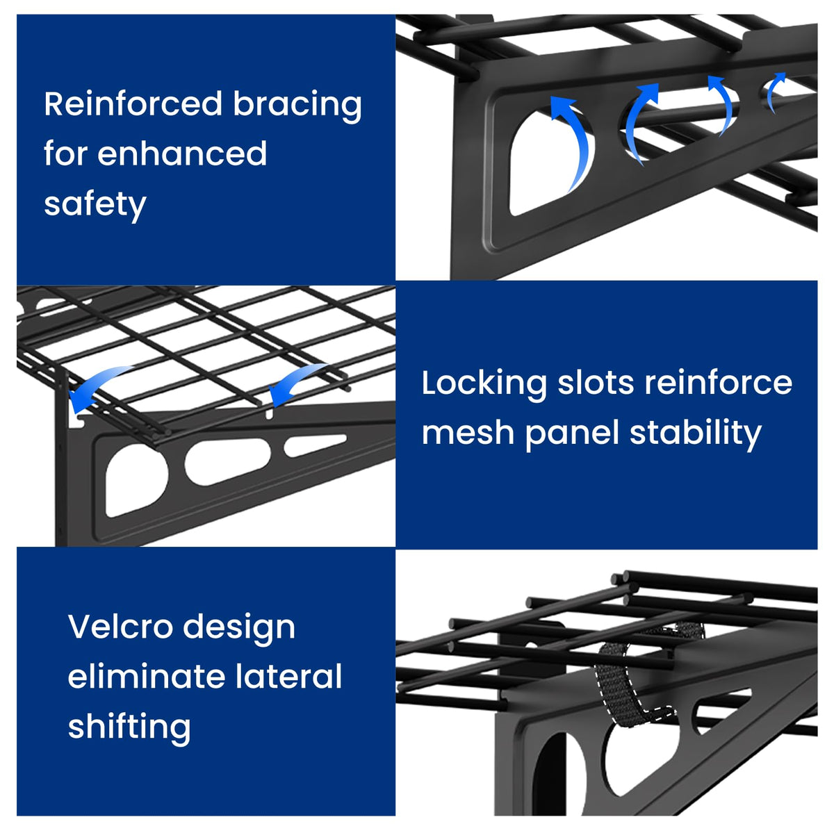Wall-Mounted Garage Storage Shelf Rack with Utility Hooks