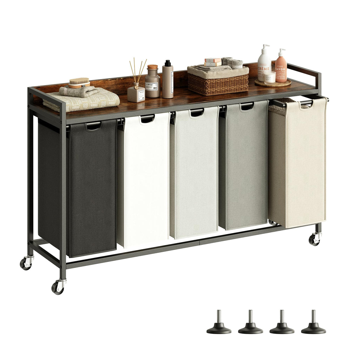 Herture Laundry Hampers with Shelf and Pull-Out Laundry Bag - Large Metal Frame