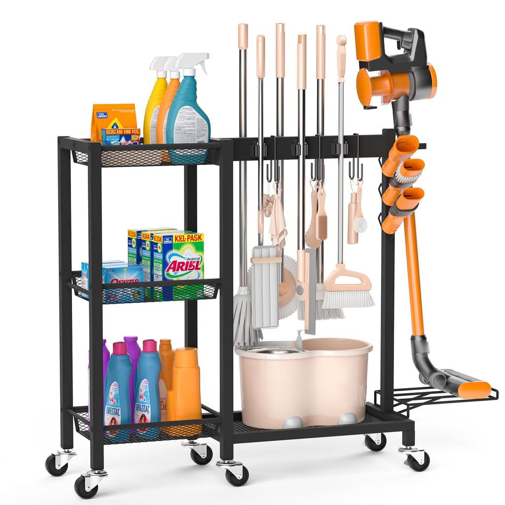 Large-Capacity Broom & Cleaning Supply Storage Organizer