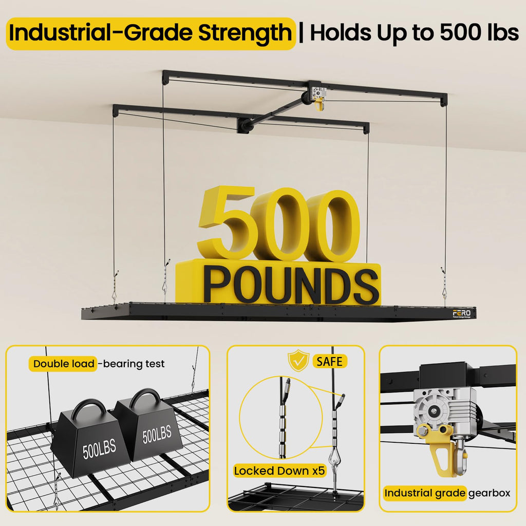 Heavy-Duty 4x8 Overhead Garage Storage Rack, 500 lb