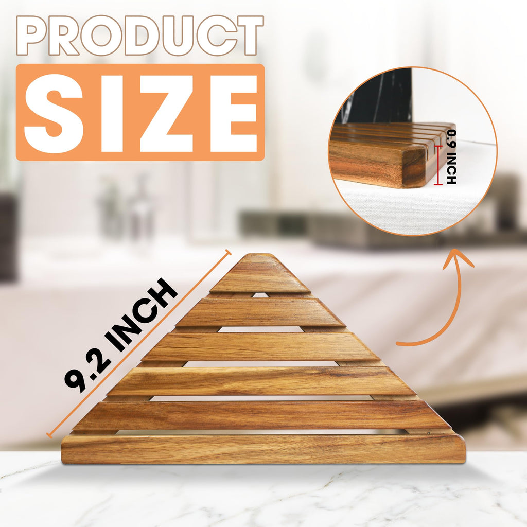 ENKEZI Acacia 2,3 Tiers Corner Shower Shelf, Triangular Corner Shelf Wooden Bathroom Shelf for Tiled Wall, Shower Corner Shelf, No Drilling Requied