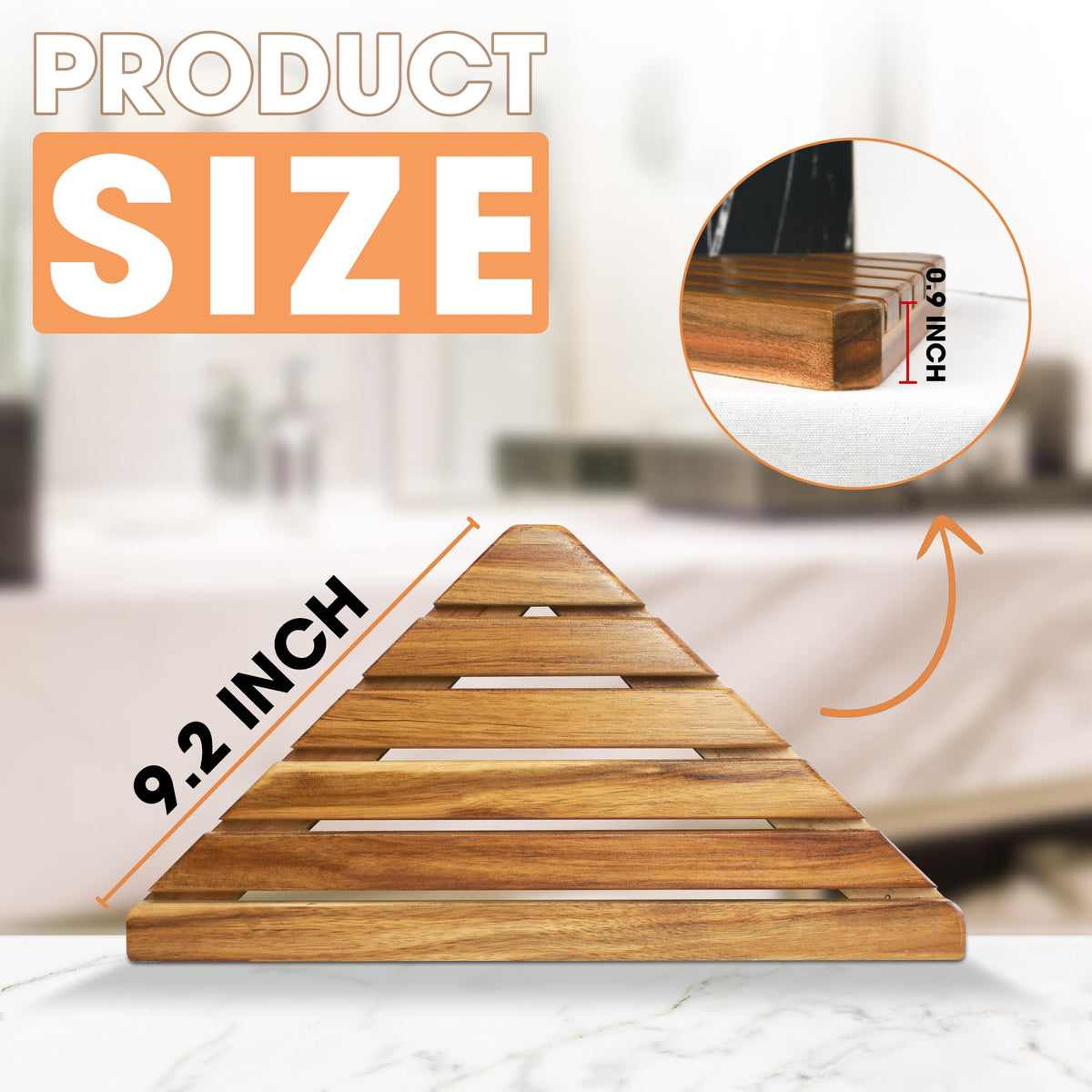 ENKEZI Acacia 2,3 Tiers Corner Shower Shelf, Triangular Corner Shelf Wooden Bathroom Shelf for Tiled Wall, Shower Corner Shelf, No Drilling Requied