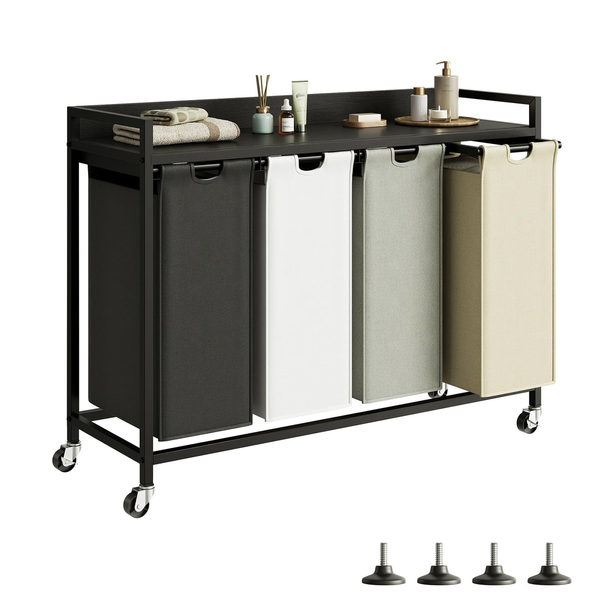Herture Laundry Hampers with Shelf and Pull-Out Laundry Bag - Large Metal Frame
