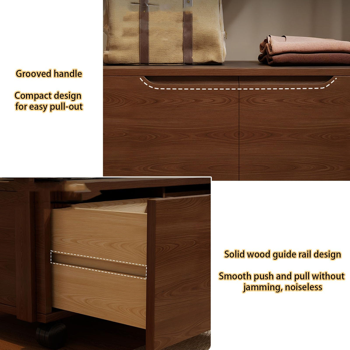 Wooden Clothing Rack with 2 Drawers 360° Rolling Entryway Coat Rack Floor-Standing Garment for Clothes & Bags (Brown 105cm/41.3in)