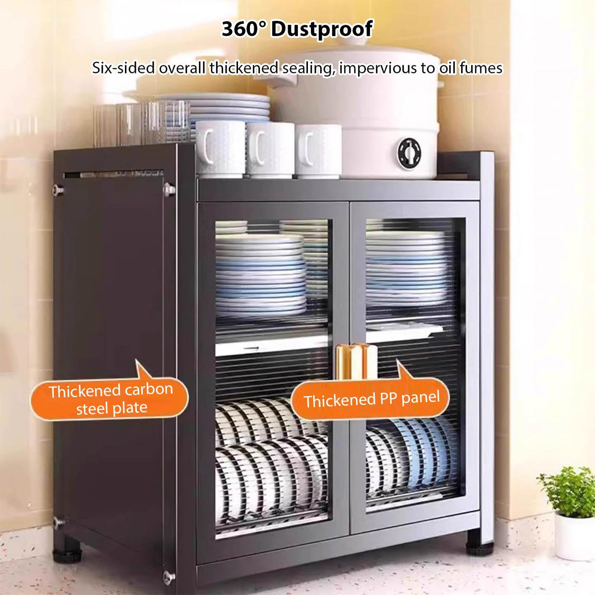 Multifunctional Kitchen Countertop Dish Cabinet, White Storage Rack with Dustproof Doors, Space-Saving Sink Organizer for Efficient Kitchen Organization, 3-Tier Design