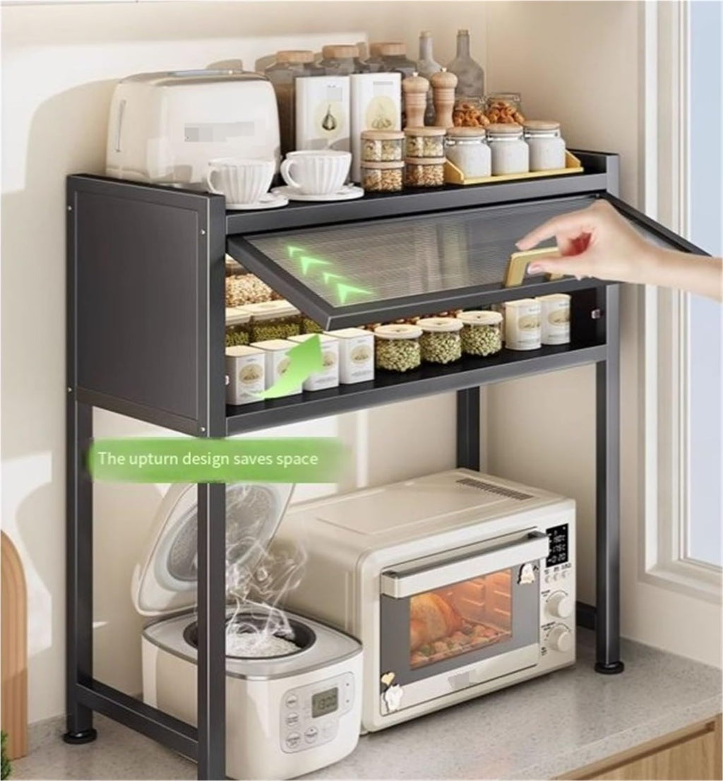 Dish Drying Rack Over The Sink - Multifunctional Countertop Microwave Rack with Flip Door Storage Cabinet for Family Use, Ideal for Kitchen and Living Room Organization