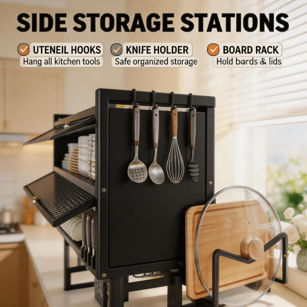 Space-Saving Kitchen Sink Shelf - Multifunctional Double Layer Dish Rack, Dustproof Countertop Organizer, 65cm/25.6in, Ideal for Draining and Storing Dishes (White)