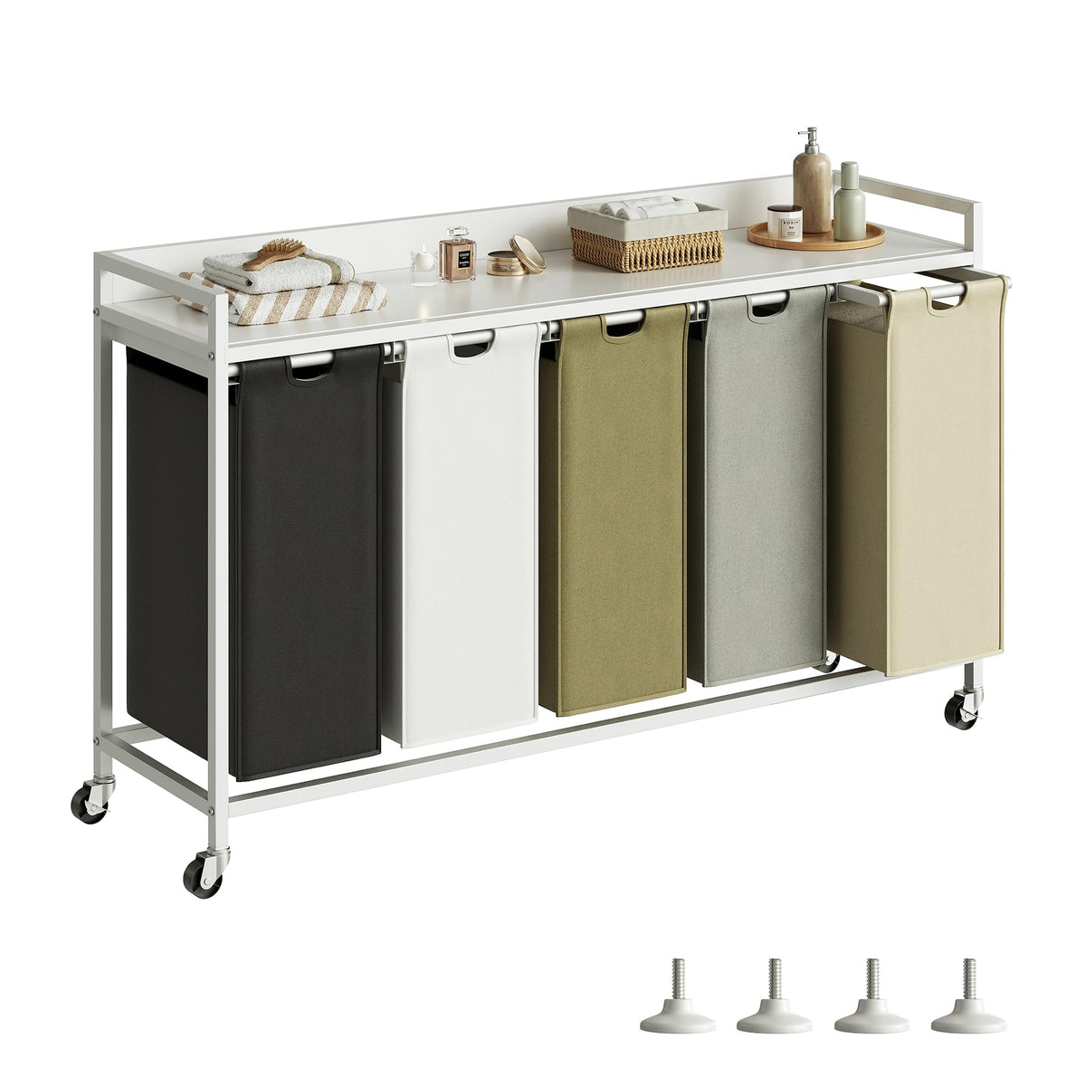 Herture Laundry Hampers with Shelf and Pull-Out Laundry Bag - Large Metal Frame