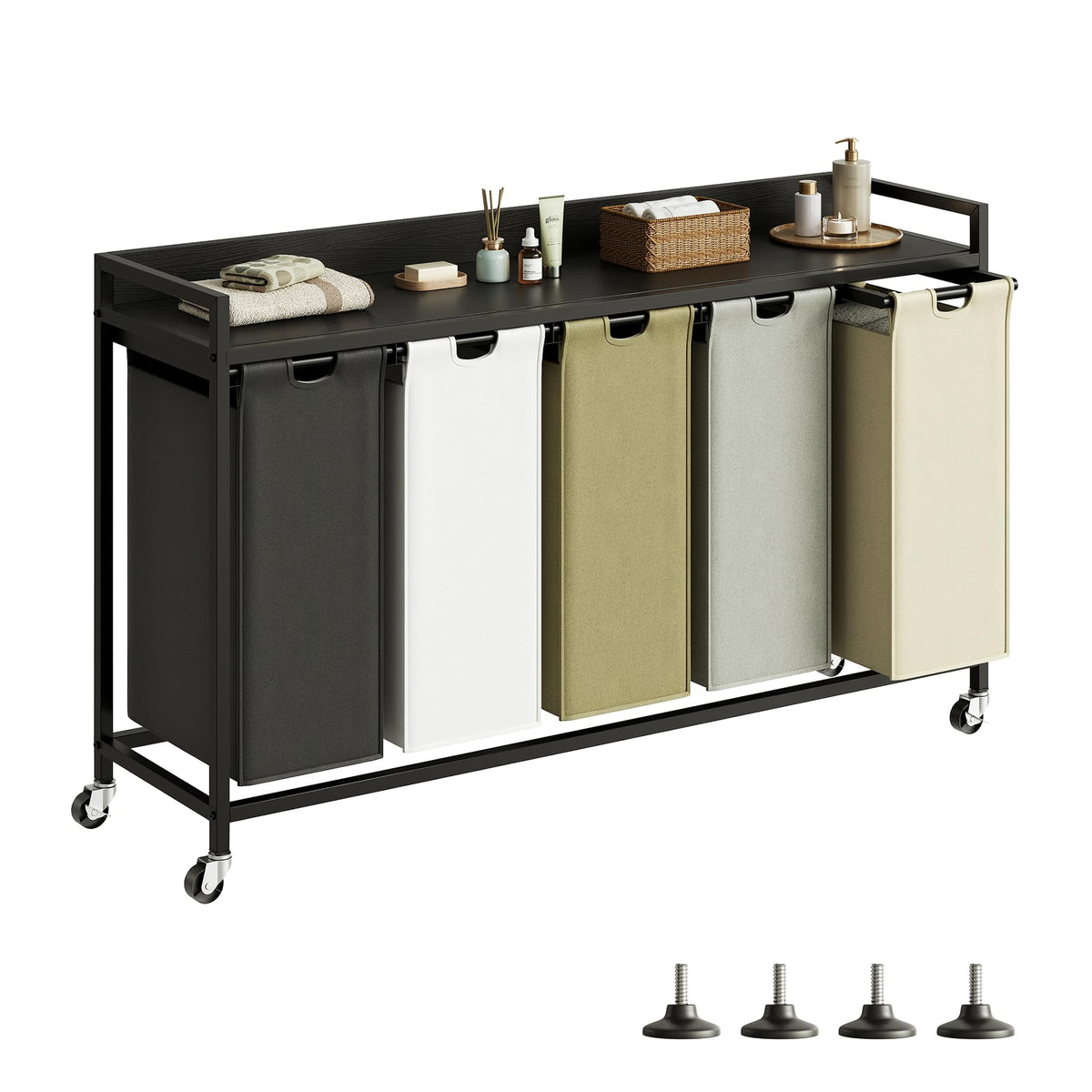 Herture Laundry Hampers with Shelf and Pull-Out Laundry Bag - Large Metal Frame