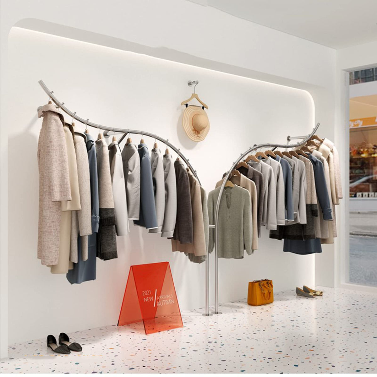 ZOCWJK Articles for Daily Use Creative Display Garment Racks in Children's Boutique Clothing Stores, Industrial Pipe Wall Mounted Clothes Hanging Shelves System, Retail (