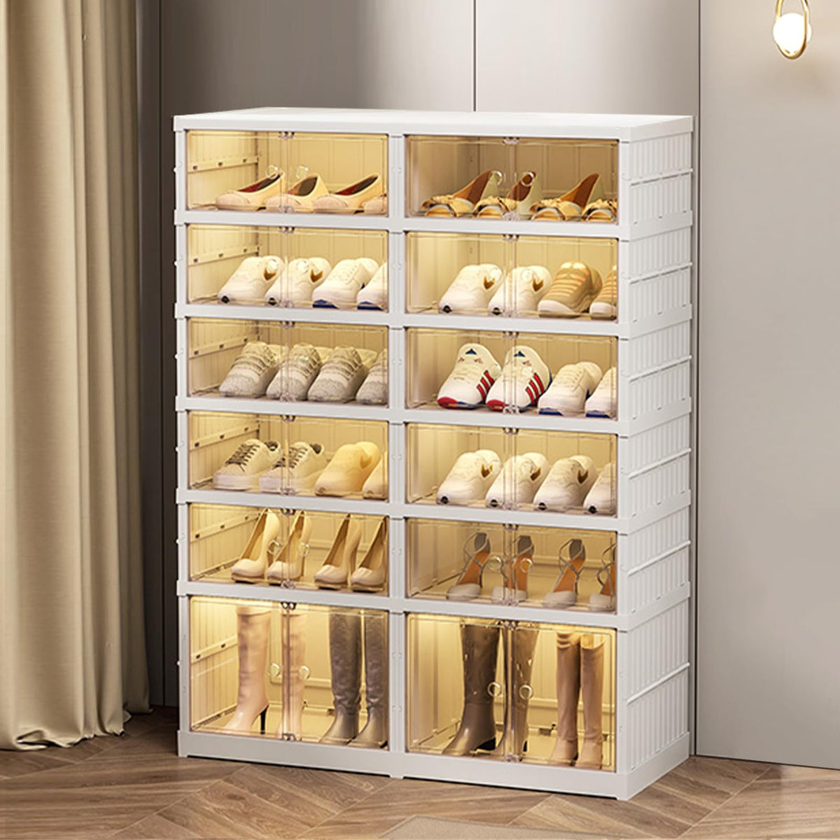 SYNCVIBE Shoe Rack Organizer for Closet Entryway Foldable Sneaker Storage Shoe, Collapsible Shoe Cabinet, Stackable Shoe Storage Cabinet with Lids for Living Room