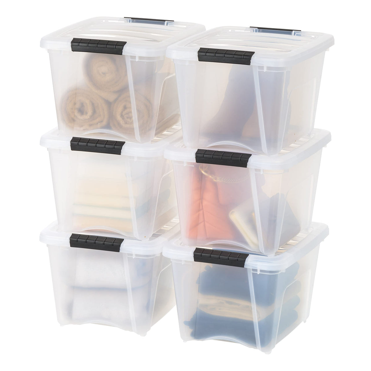 Stackable Plastic Storage Bins with Lids & Pull Handles
