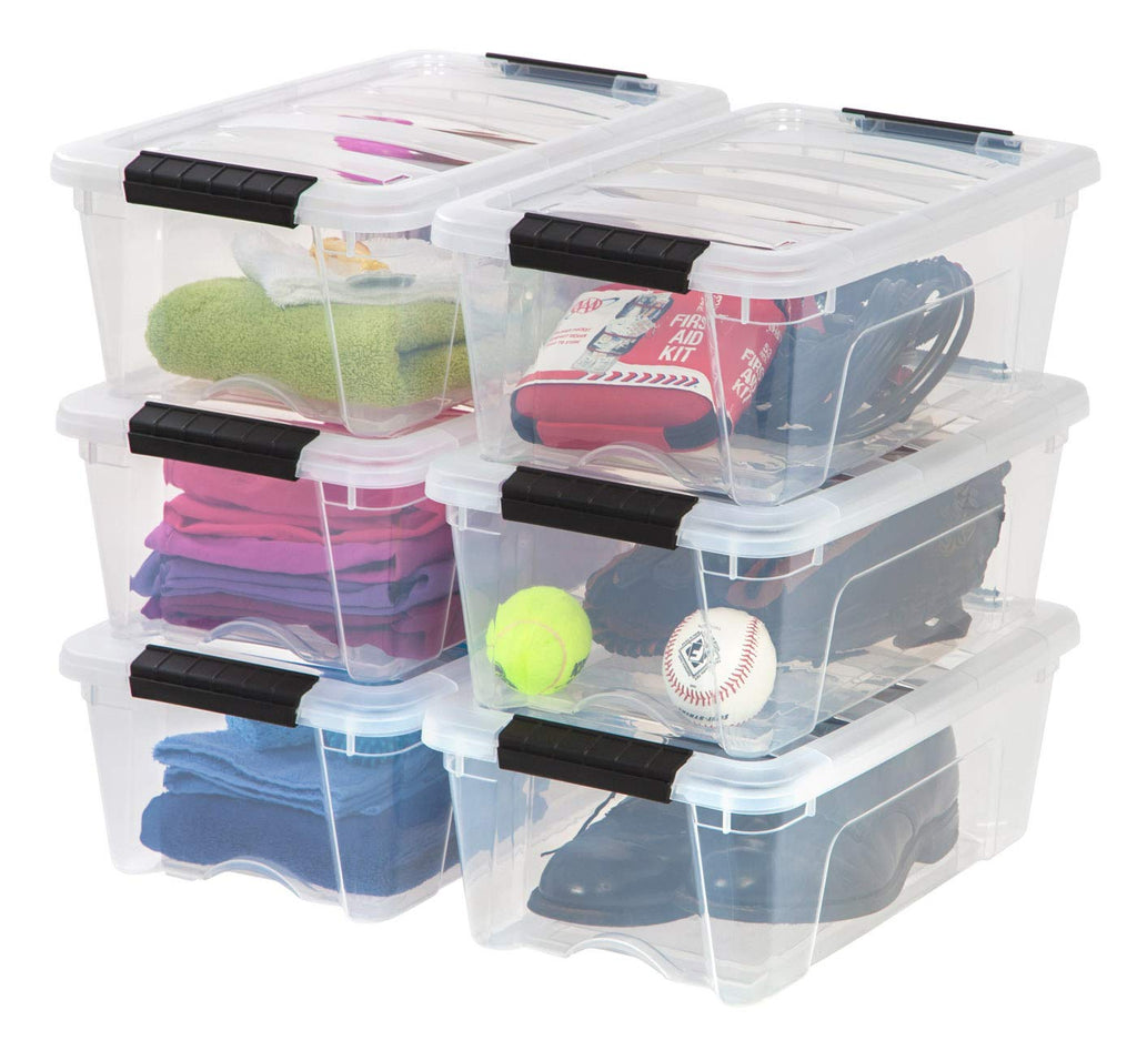 Stackable Plastic Storage Bins with Lids & Pull Handles