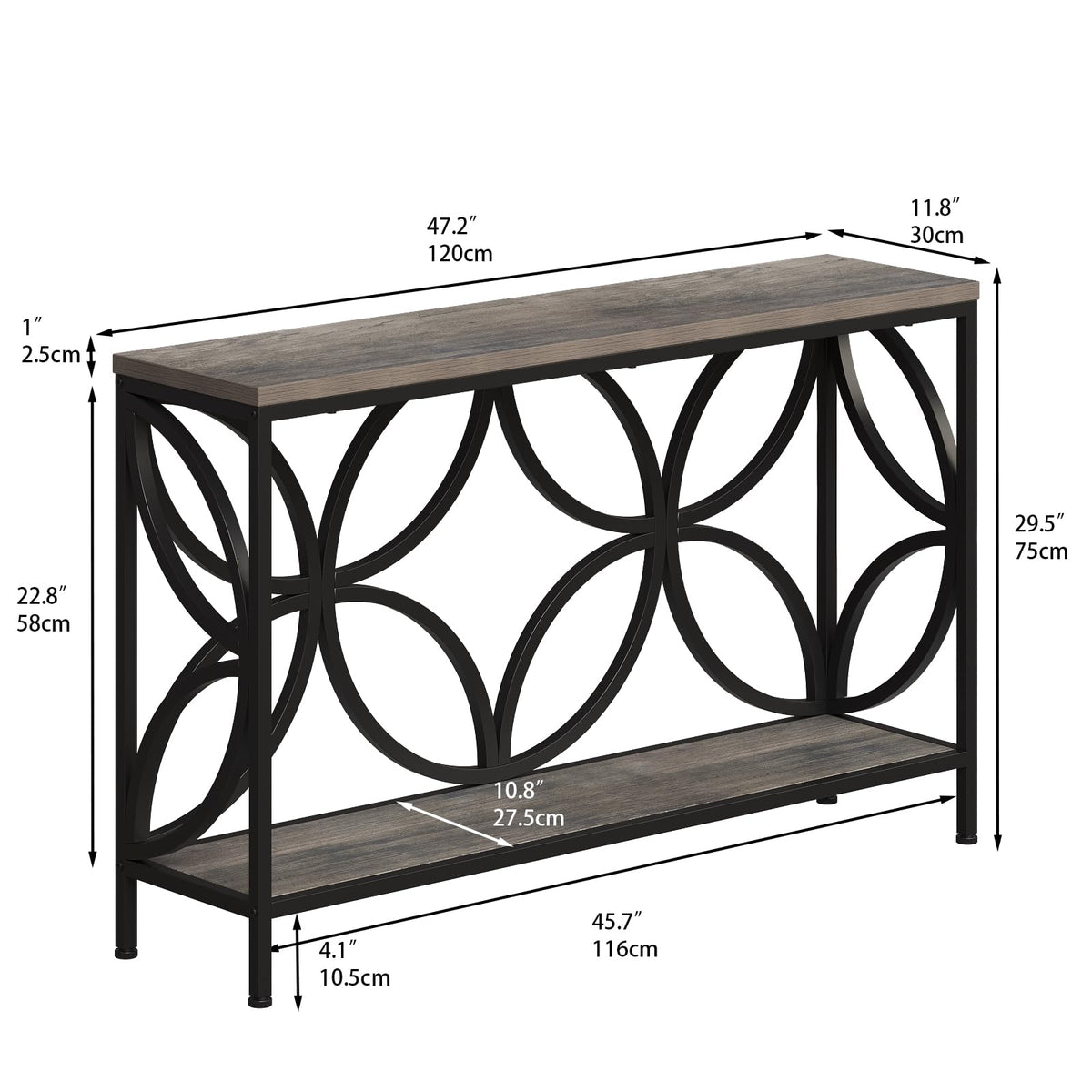 47.2-Inch Narrow Sofa Console Table with Entryway Storage