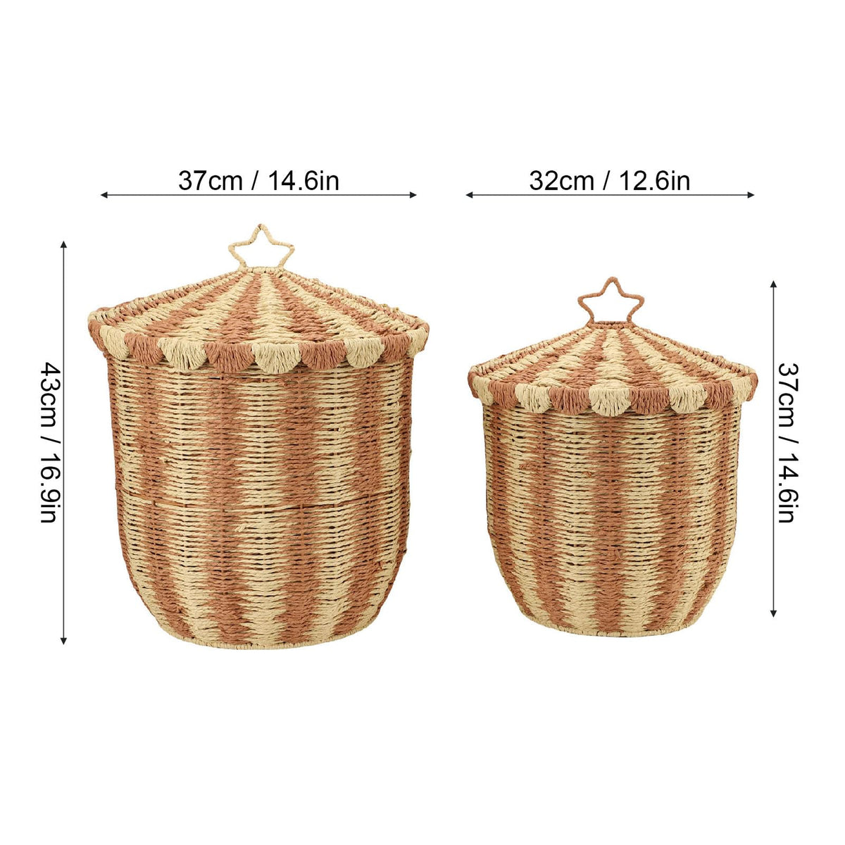 Vintage Rattan Woven Storage Baskets with Lids, 2-Pack