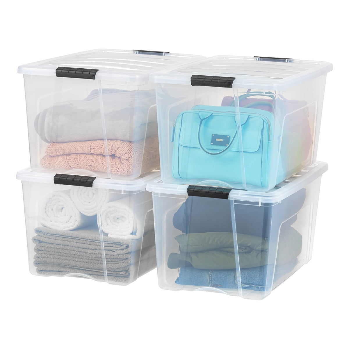 Stackable Plastic Storage Bins with Lids & Pull Handles