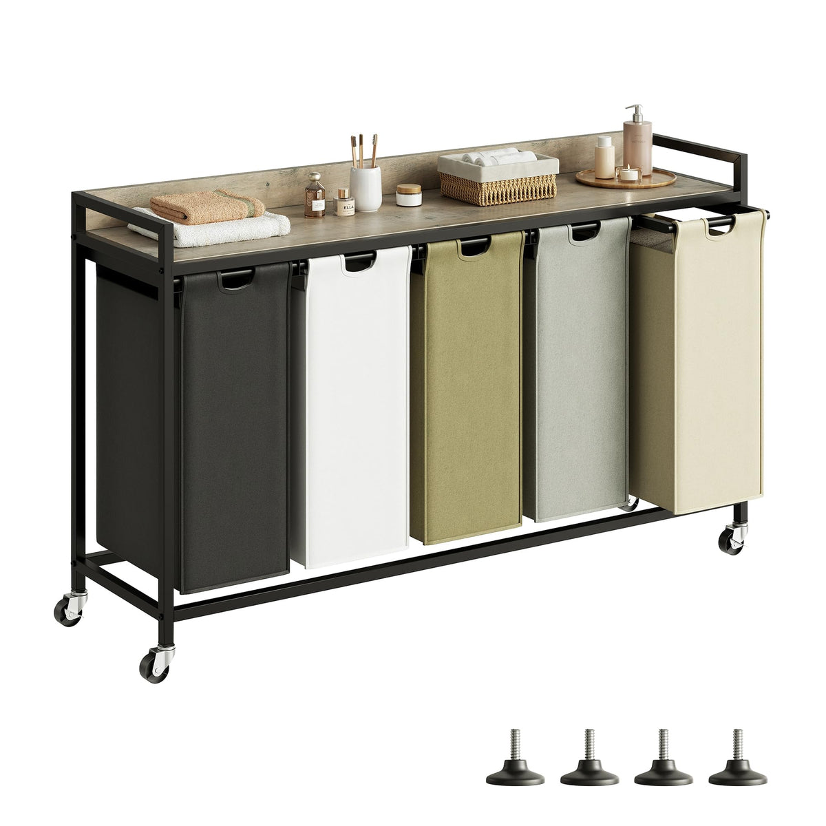 Herture Laundry Hampers with Shelf and Pull-Out Laundry Bag - Large Metal Frame
