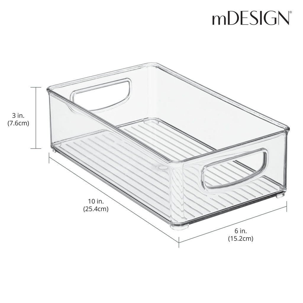 mDesign Plastic Stackable Kitchen Storage Organizer Container Bin for Pantry, Cabinet, Cupboard, Shelves, Fridge, or Freezer - Holds Dry Goods, Sauces, Condiments, Ligne Collection, 4 Pack, Clear