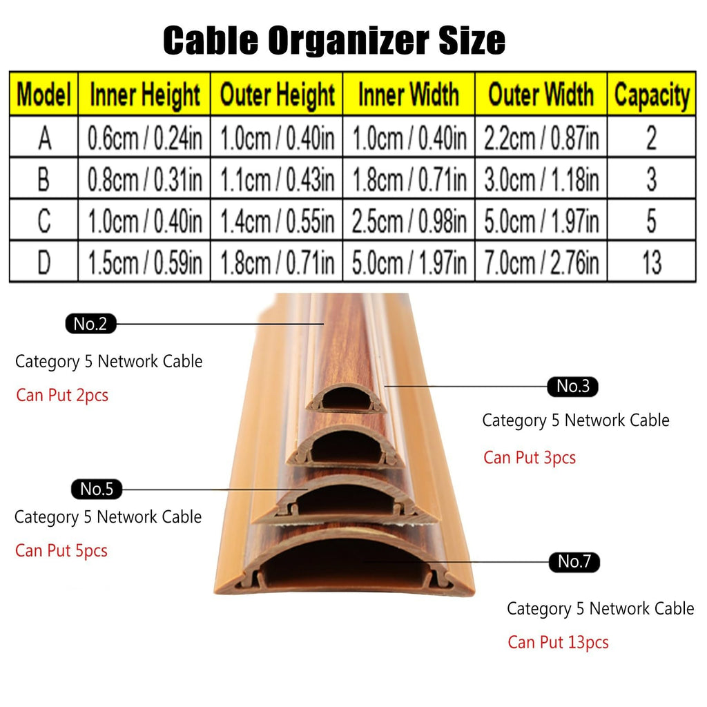 Faux Wood Grain Cord Hider Raceway for Cable Organization