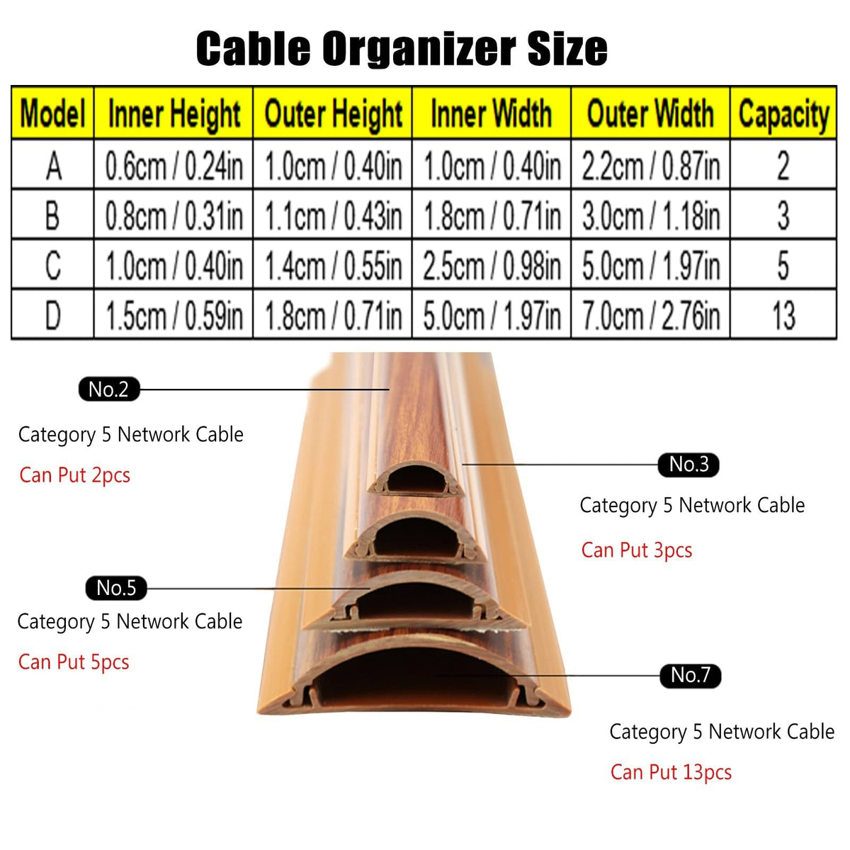 Faux Wood Grain Cord Hider Raceway for Cable Organization