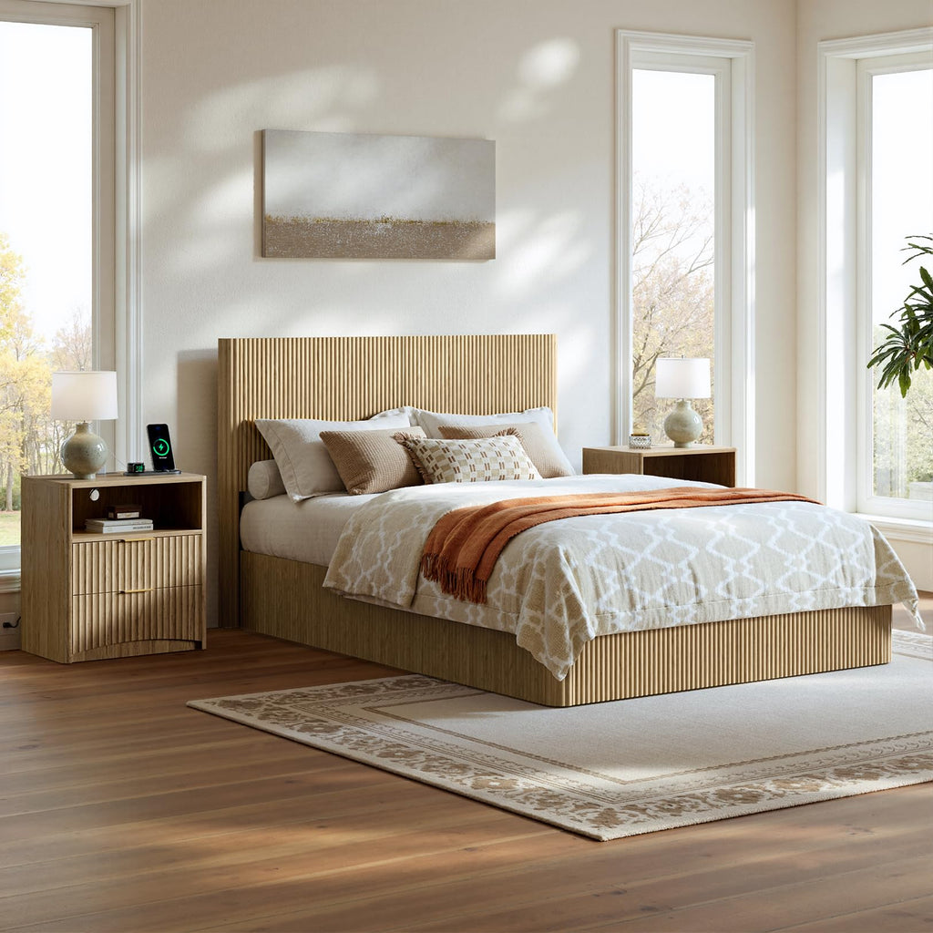 Evermagin 3-Piece Bedroom Furniture Set, Bed Frame & Nightstands
