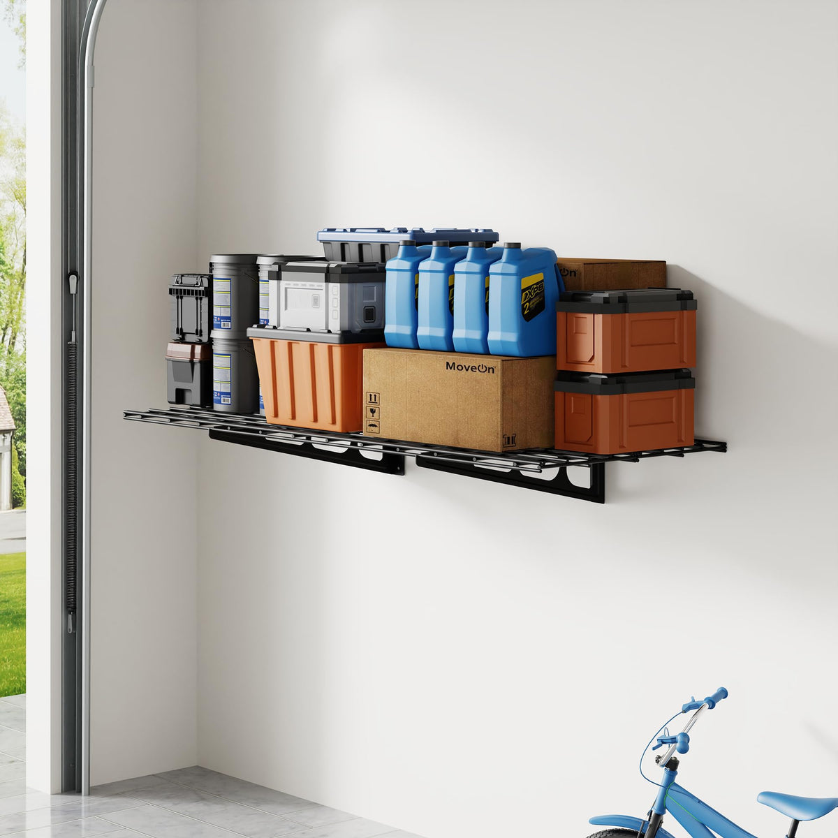 Wall-Mounted Garage Storage Shelf Rack with Utility Hooks