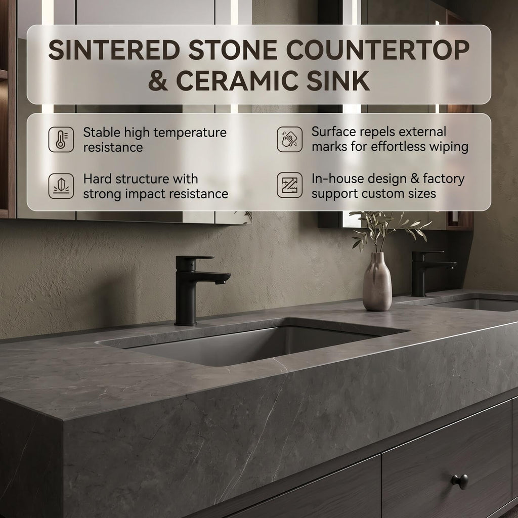 HAPPYZONE Floating Double Sink Bathroom Vanity with Storage Drawers