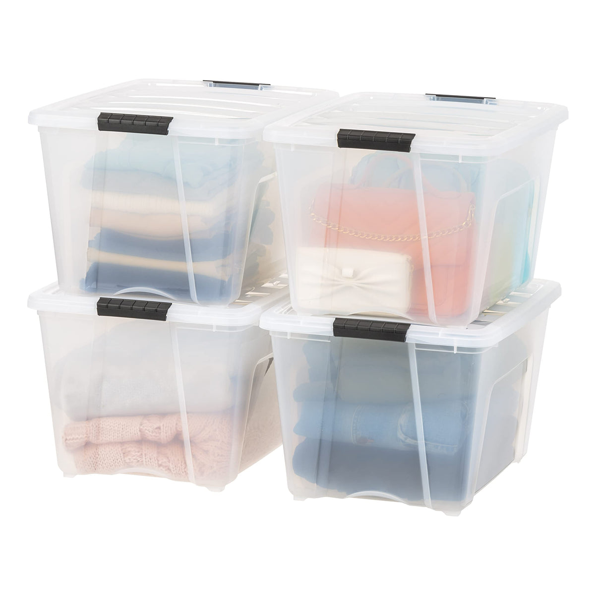 Stackable Plastic Storage Bins with Lids & Pull Handles