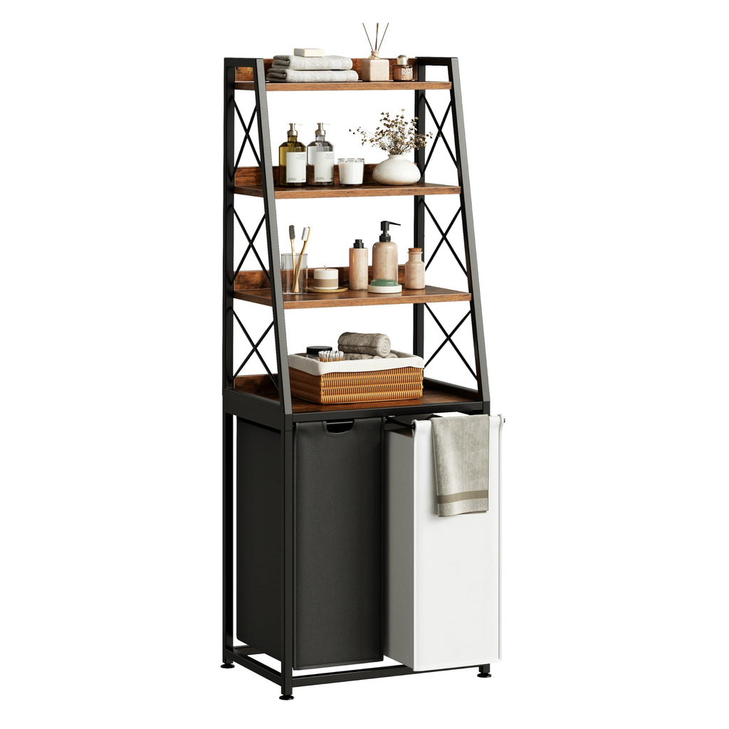 3-Section Laundry Hamper with 4-Tier Shelf & Removable Bags