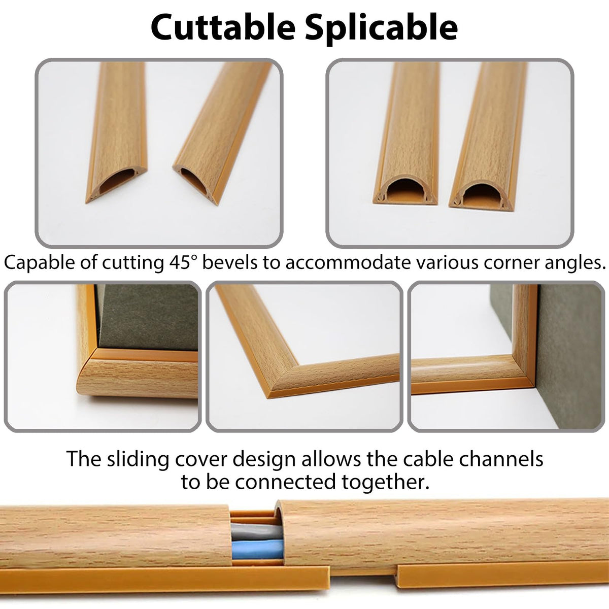 Faux Wood Grain Cord Hider Raceway for Cable Organization