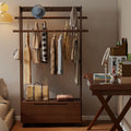 Wooden Clothing Rack with 2 Drawers 360° Rolling Entryway Coat Rack Floor-Standing Garment for Clothes & Bags (Brown 105cm/41.3in)