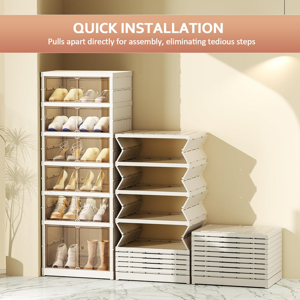 SYNCVIBE Shoe Rack Organizer for Closet Entryway Foldable Sneaker Storage Shoe, Collapsible Shoe Cabinet, Stackable Shoe Storage Cabinet with Lids for Living Room