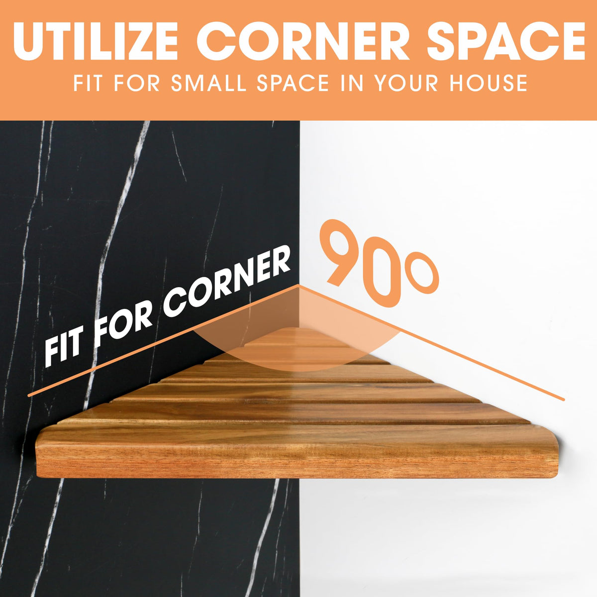 ENKEZI Acacia 2,3 Tiers Corner Shower Shelf, Triangular Corner Shelf Wooden Bathroom Shelf for Tiled Wall, Shower Corner Shelf, No Drilling Requied