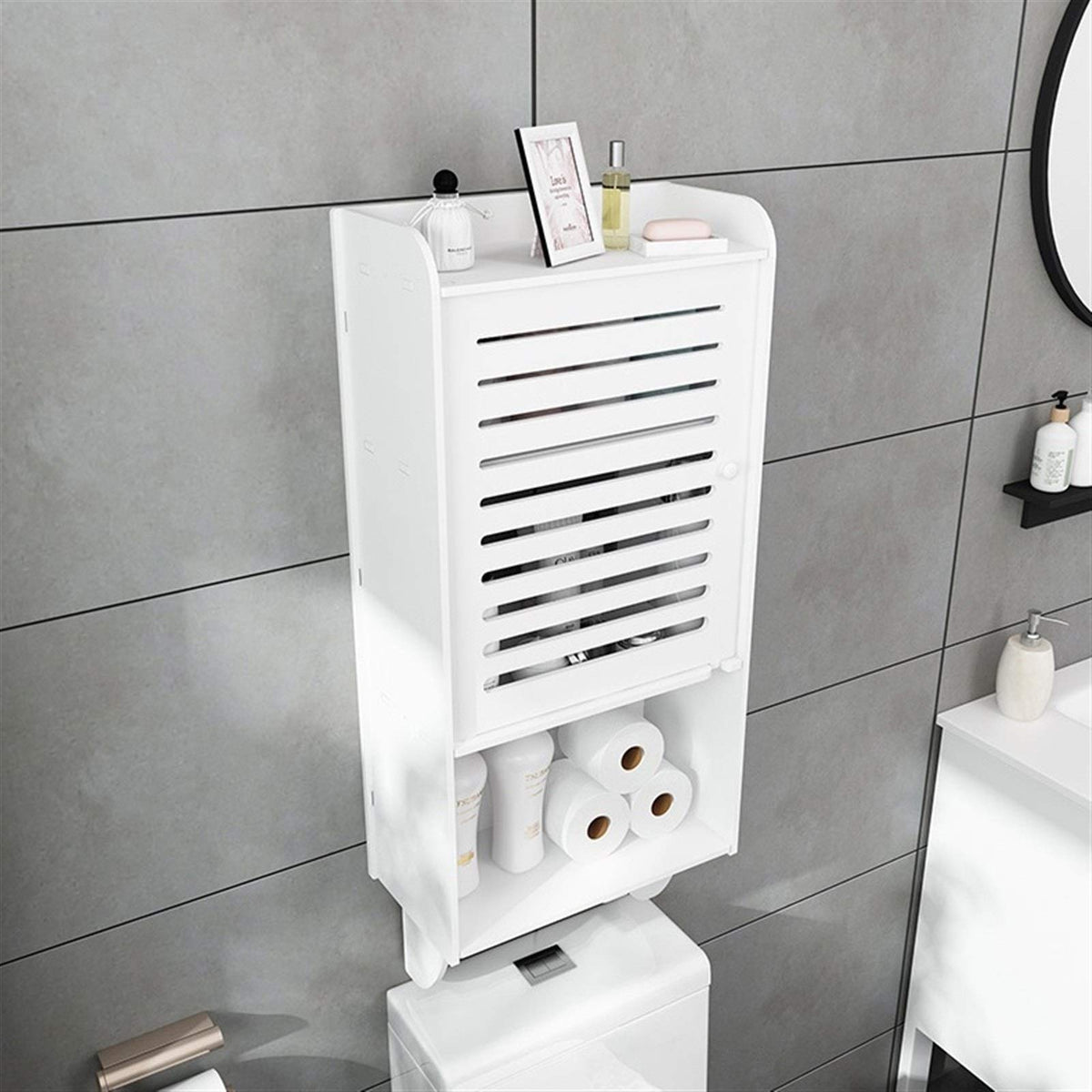 Waterproof Non-Perforated Bathroom Cabinet, The Shelf Above The Toilet, Bathroom Toilet Storage Cabinet Wall Hanging