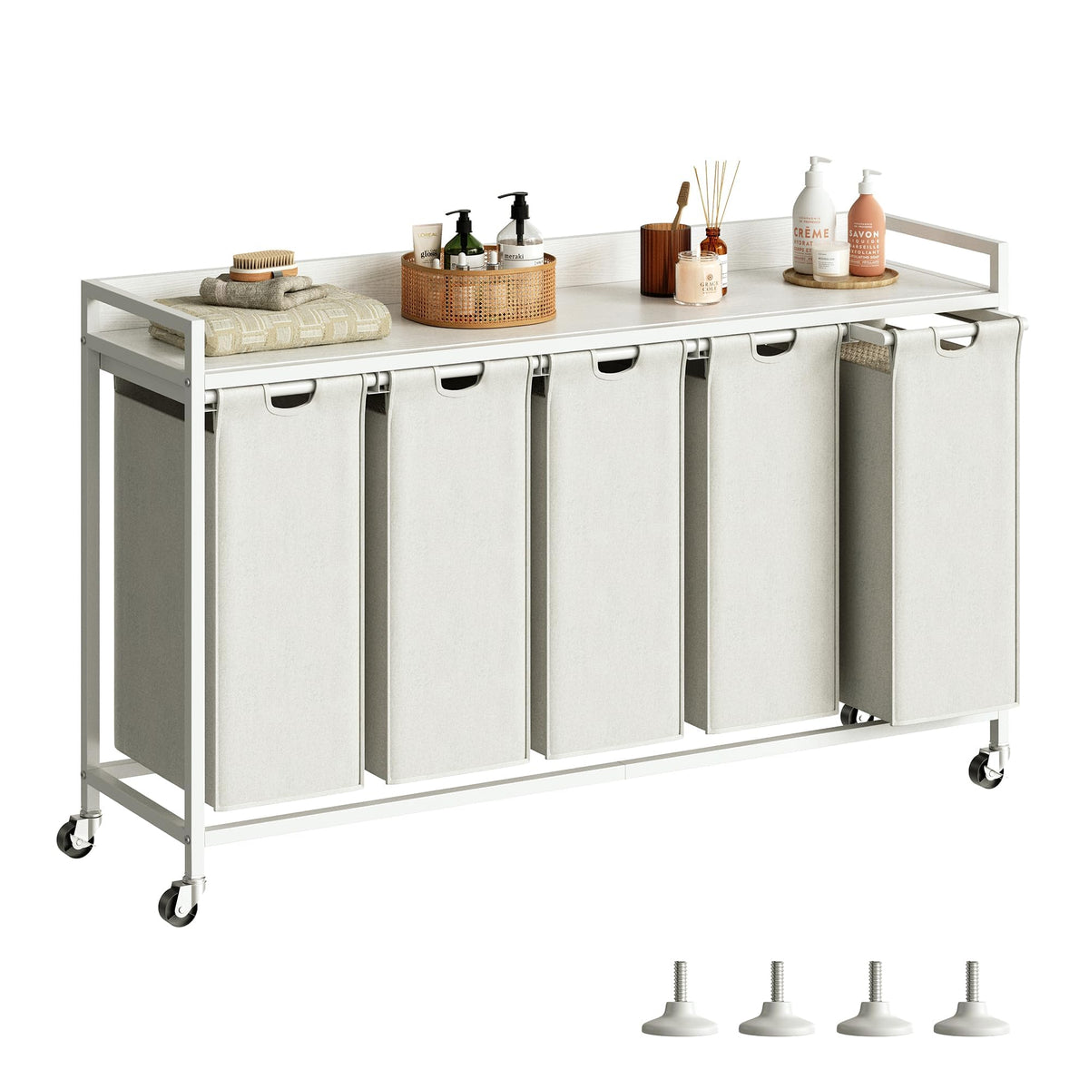 Herture Laundry Hampers with Shelf and Pull-Out Laundry Bag - Large Metal Frame