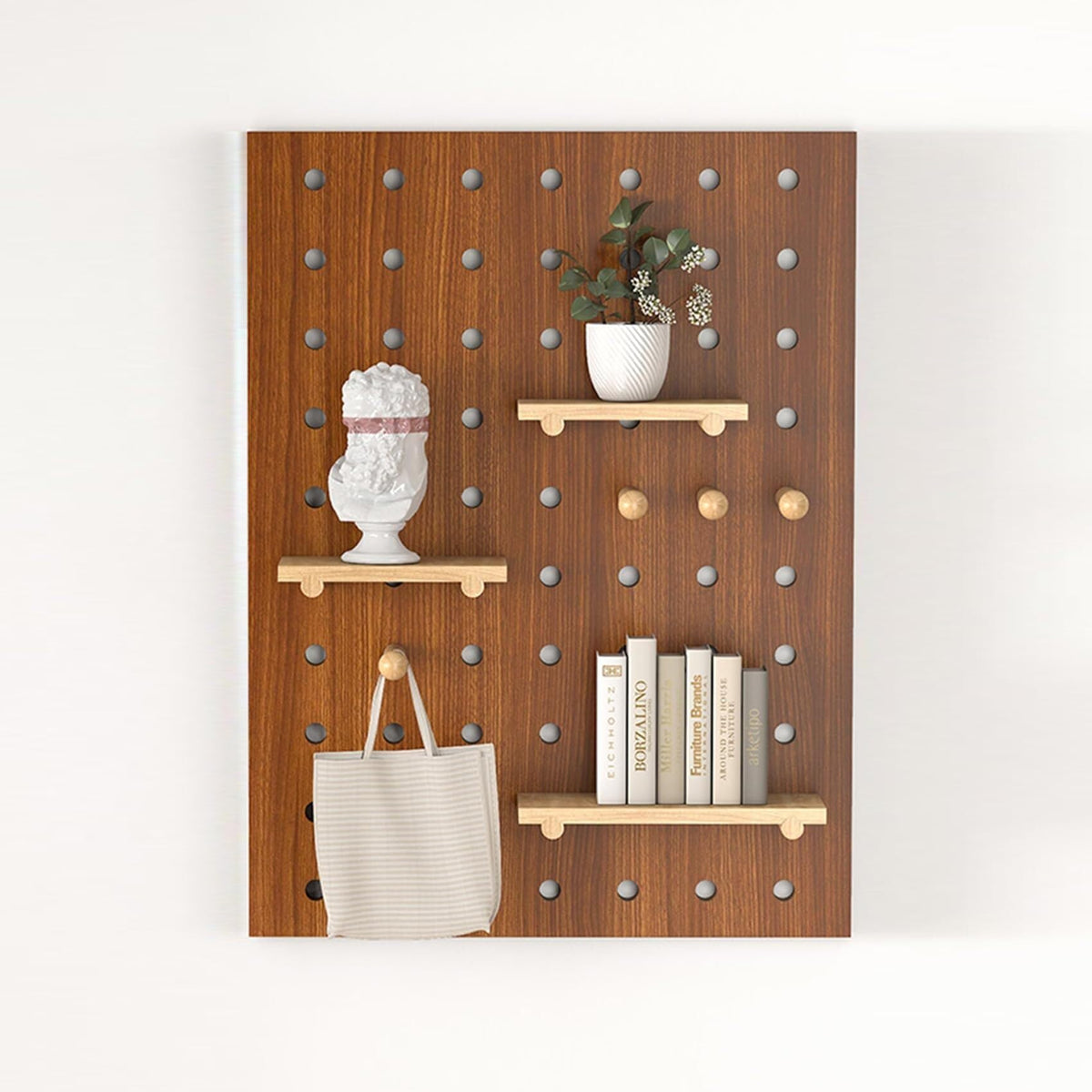 Wooden Wall Organizer Shelf Kit for Home Office - 24" W x 47" H (Brown) - Versatile Square Storage Solution for Crafting & Organizing