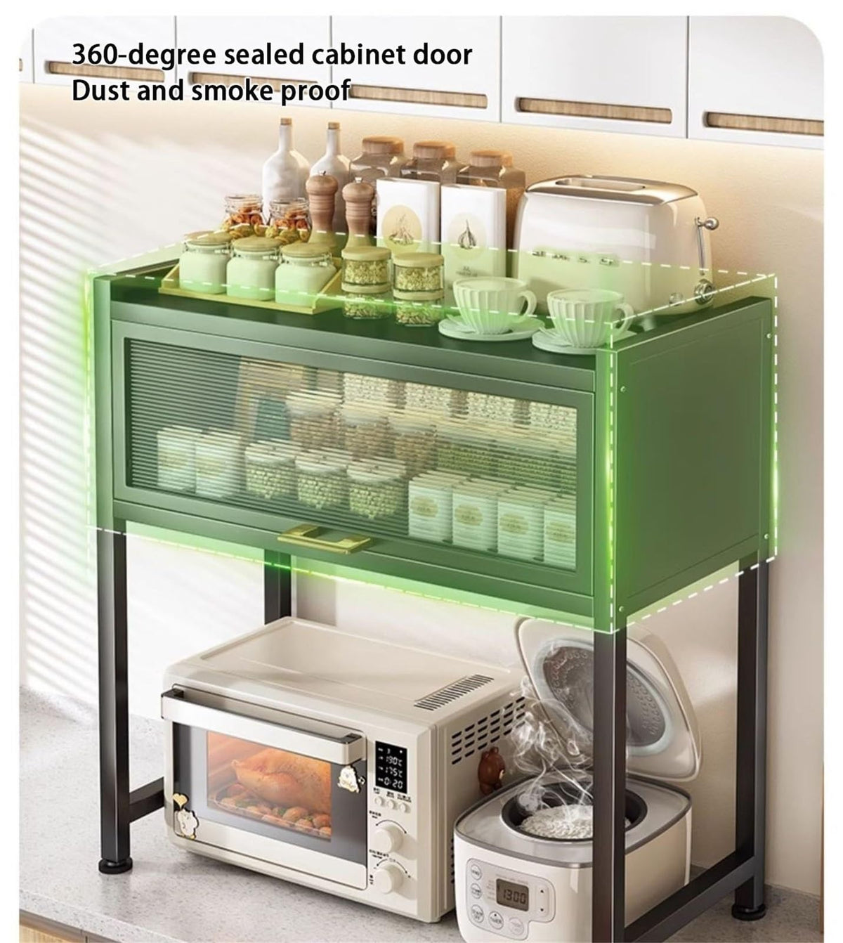 Dish Drying Rack Over The Sink - Multifunctional Countertop Microwave Rack with Flip Door Storage Cabinet for Family Use, Ideal for Kitchen and Living Room Organization