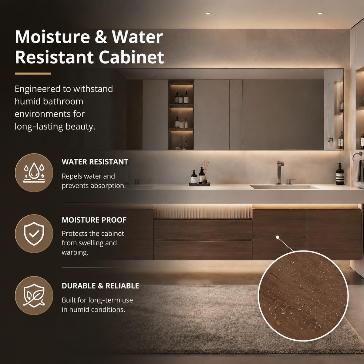 KOCFUA Floating Double Bathroom Vanity with Integrated Sinks & LED Mirror