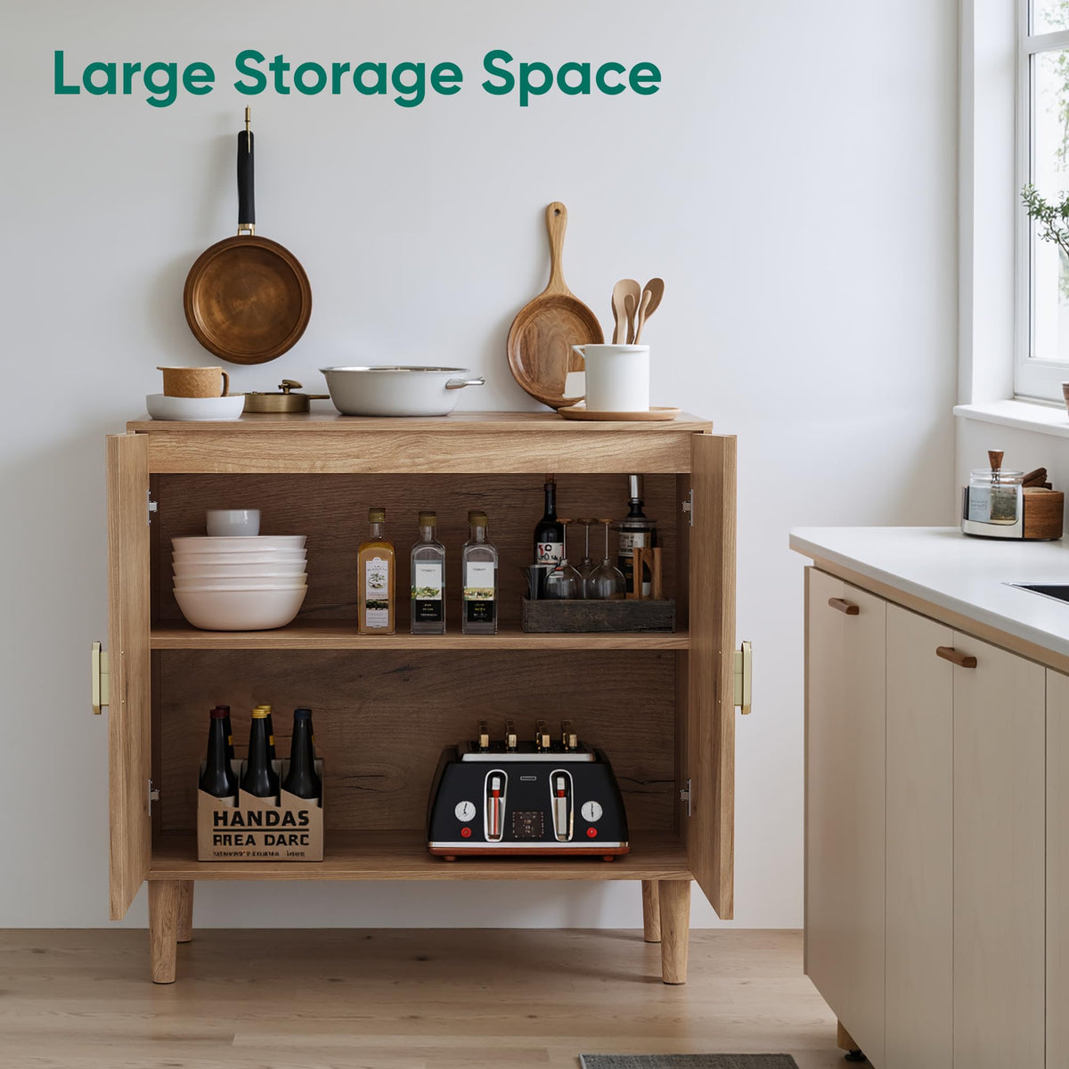 Freestanding Sideboard Storage Cabinet with Line Groove Design
