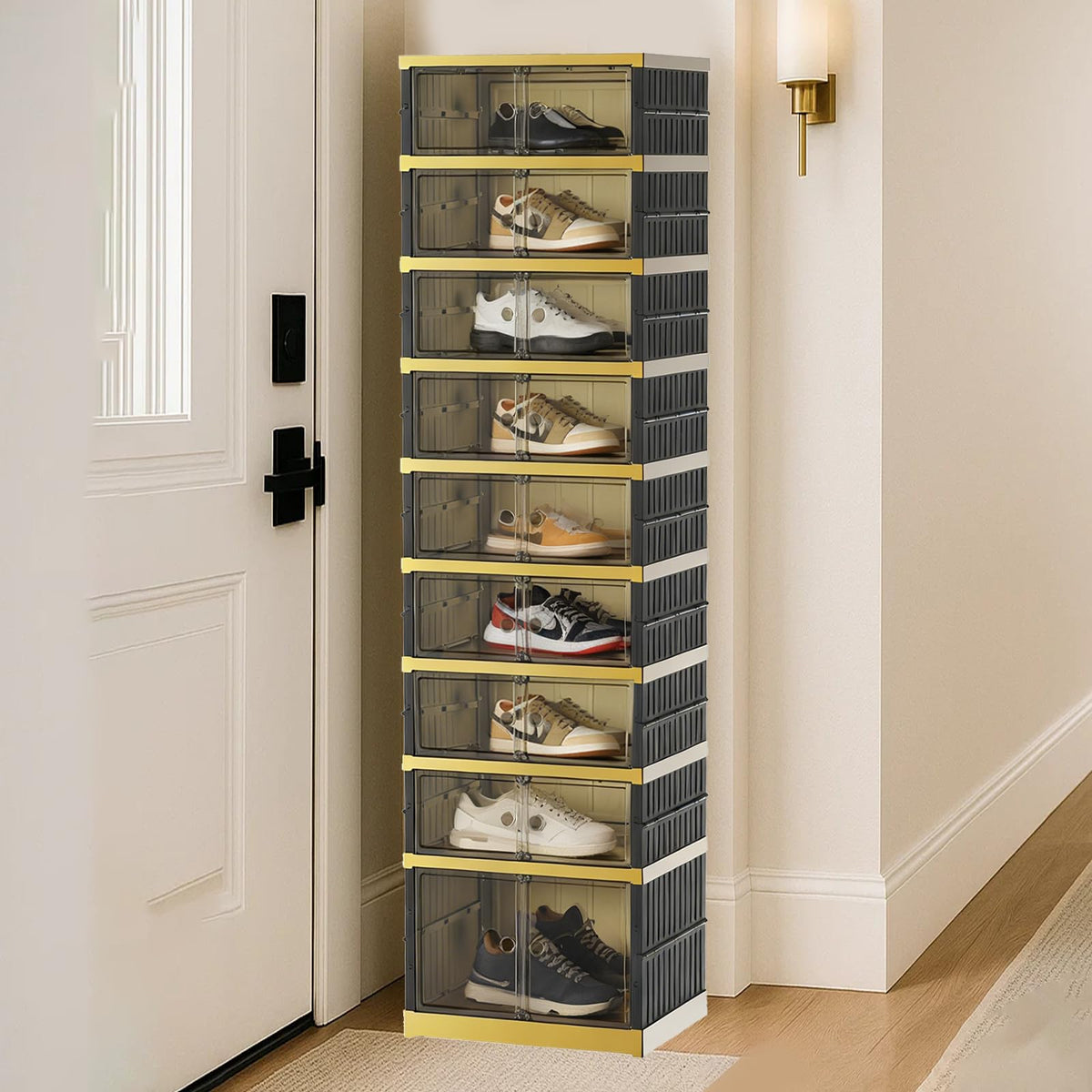 SYNCVIBE Shoe Rack Organizer for Closet Entryway Foldable Sneaker Storage Shoe, Collapsible Shoe Cabinet, Stackable Shoe Storage Cabinet with Lids for Living Room