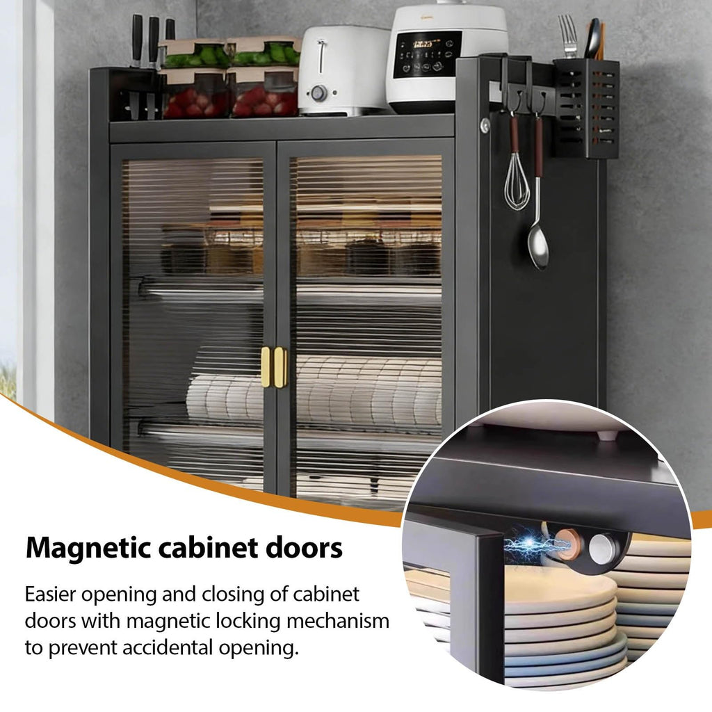 Multifunctional Kitchen Countertop Dish Cabinet, White Storage Rack with Dustproof Doors, Space-Saving Sink Organizer for Efficient Kitchen Organization, 3-Tier Design