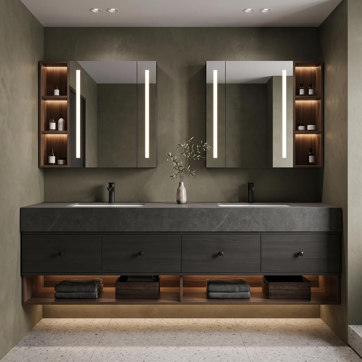 HAPPYZONE Floating Double Sink Bathroom Vanity with Storage Drawers