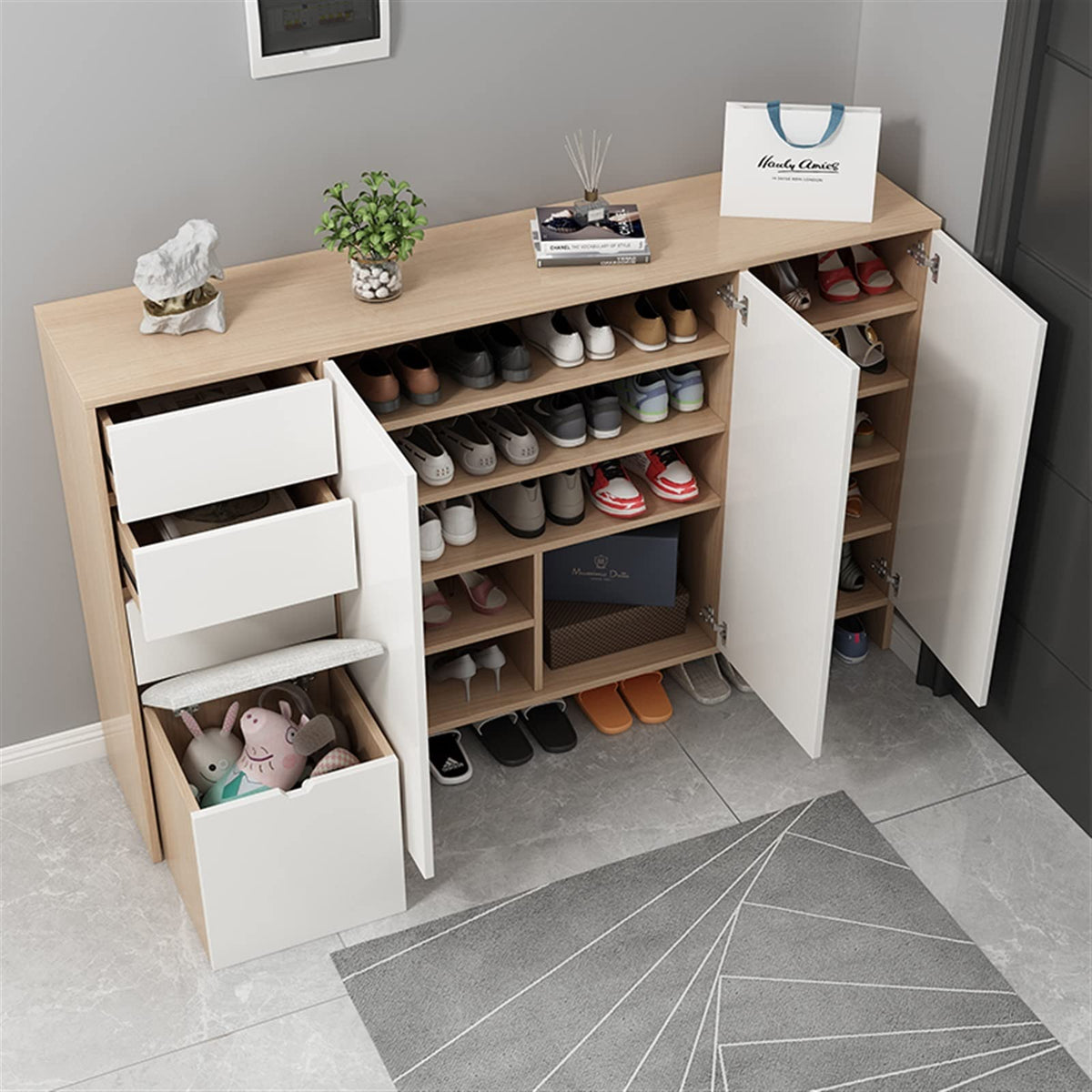 Modern Entryway Shoe Storage Cabinet with Sideboard Design