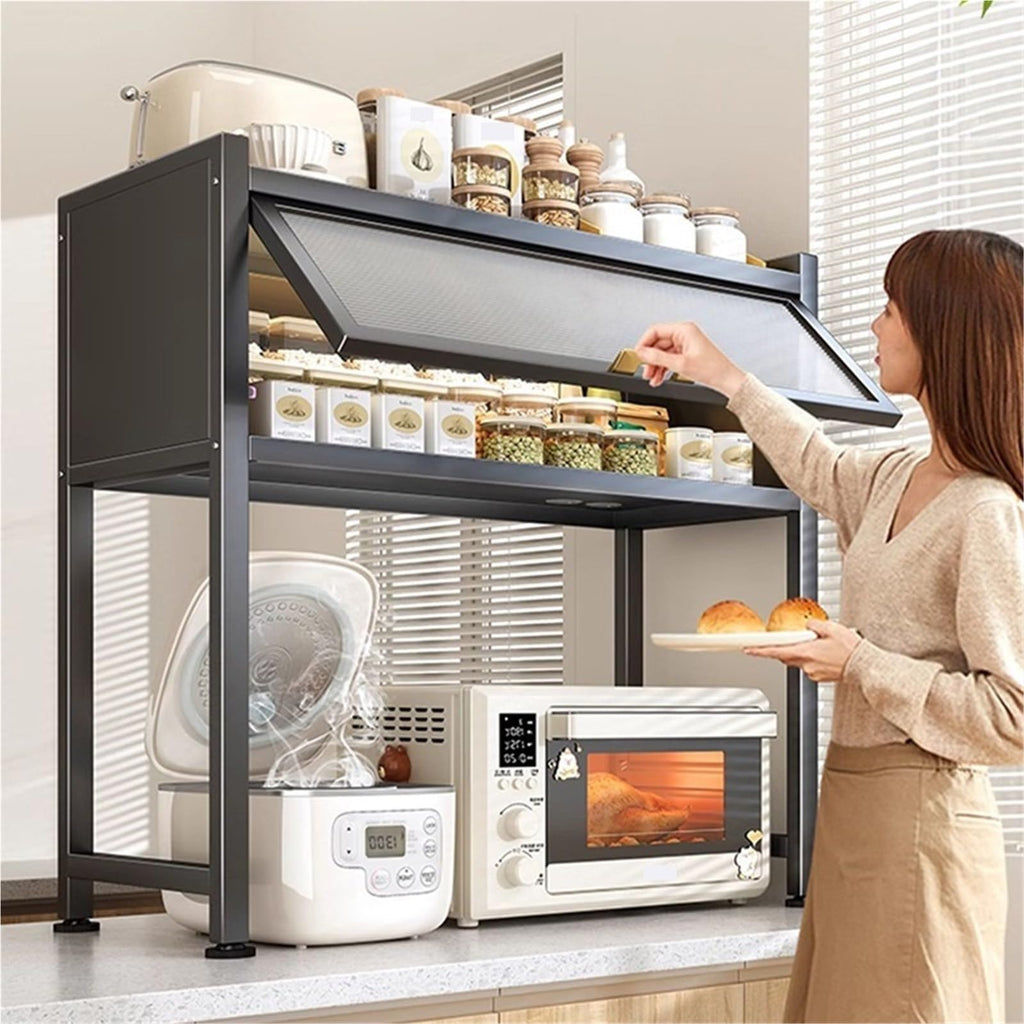 Dish Drying Rack Over The Sink - Multifunctional Countertop Microwave Rack with Flip Door Storage Cabinet for Family Use, Ideal for Kitchen and Living Room Organization
